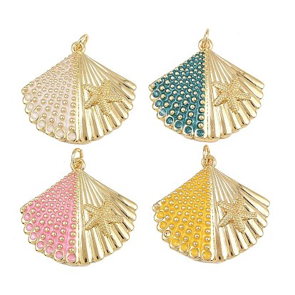 Латунь эмаль подвески, с целью перехода в кольце, форма ракушки с подвеской в виде морской звезды, реальный 18 k позолоченный, стойки покрытие, без свинца и без кадмия, долговечный