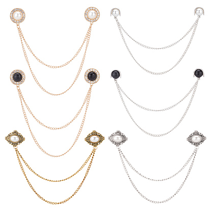 6 шт. 6 стили сплав подвесные цепи булавки для воротника зажимы для галстука, женская брошь-клипса из пластика с имитацией жемчуга