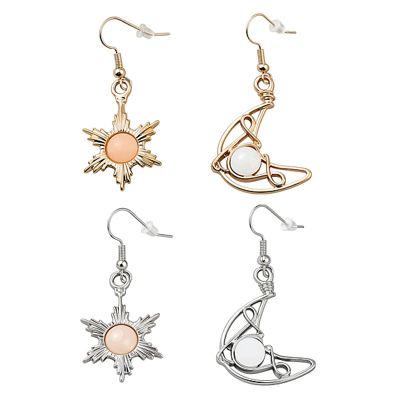 2 пары 2 серьги-подвески из сплава с луной и солнцем разных цветов, cmолой, слева и справа