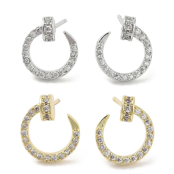 Серьги-гвоздики из латуни с микро-паве из прозрачного кубического циркония для женщин, без кадмия и без свинца, долговечный, кольцо с подвеской для ногтей