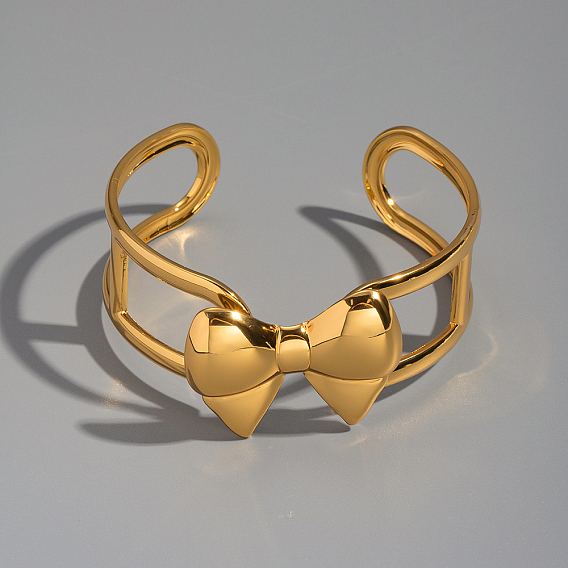 Браслеты-манжеты с бантом 304 из нержавеющей стали, широкие браслеты для женщин