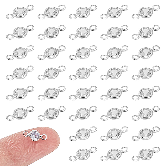 100шт. латунные подвески-соединители с прозрачным кубическим цирконием, плоские круглые ссылки