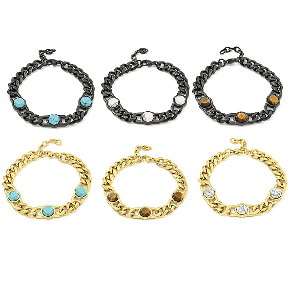 304 Женские браслеты с многоугольными звеньями из нержавеющей стали и драгоценных камней