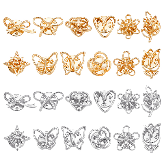 24 шт. 24 стили: цветок/сердце/звезда/бабочка/лист, антибликовые булавки для лацканов, броши, фиксированные прищепки
