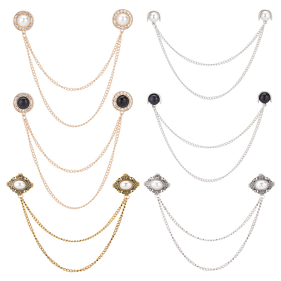 6 шт. 6 стили сплав подвесные цепи булавки для воротника зажимы для галстука, женская брошь-клипса из пластика с имитацией жемчуга