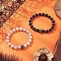 Natural Eyeless Obsidian and Malaysia Jade Stretch Bracelets, Skull, with 304 Stainless Steel Beads