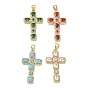 Brass Micro Pave Cubic Zirconia Pendants, Cross Charms, Long-Lasting Plated, Rack Plating, Lead Free & Cadmium Free, Real 18K Gold Plated