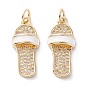 Brass Micro Pave Clear Cubic Zirconia Pendants, Cadmium Free & Lead Free, with Enamel & Jump Ring, Long-Lasting Plated, Slipper, Real 18K Gold Plated