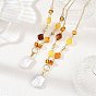 Rectangle Natural Baroque Keshi Pearl Pendant 304 Stainless Steel Natural Amber Rhombus Beaded Chain Necklaces