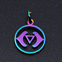 Chakra Theme Ion Plating(IP) 201 Stainless Steel Charms, Laser Cut Pendants, with Jump Rings, Flat Round, Rainbow Color
