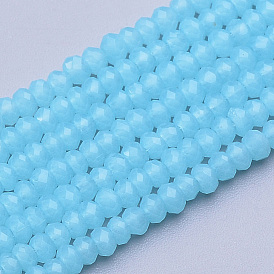 Imitation Jade Glass Beads Strands, Faceted, Rondelle