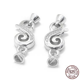 925 Sterling Silver Fold Over Clasps, with Cubic Zirconia, with 925 Stamp