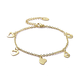 201 Stainless Steel Heart & Padlock Charms Bracelet with 304 Stainless Steel Chains for Women
