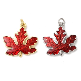 Rack Plating Brass Enamel Pendants, with Jump Ring, Long-Lasting Plated, Cadmium Free & Lead Free, Maple Leaf Charm