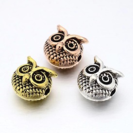 Halloween 3D Owl Head Alloy Beads, 10x11x8mm, Hole: 1mm