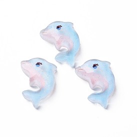 Transparent Epoxy Resin Cabochons, with Glitter Powder, Dolphin