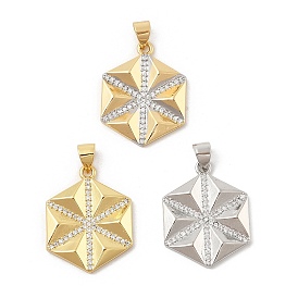 Brass Micro Pave Cubic Zirconia Pendants, Hexagon Charms