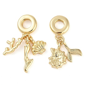 Rack Plating Brass European Dangle Charms, Large Hole Pendants, Real 18K Gold Plated, Long-Lasting Plated, Cadmium Free & Lead Free