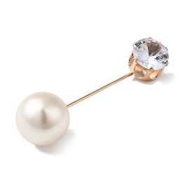 Zinc Alloy Rhinestone Lapel Pins, with Resin Imitation Pearl, Light Gold