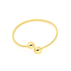 Classic Rack Plating Brass Bead Bangles, Long-Lasting Plated Twist Bangles for Women Men, Cadmium Free & Lead Free