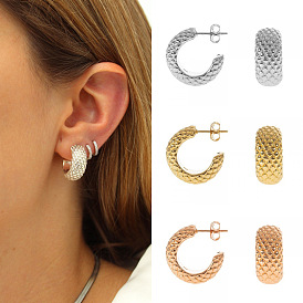 Retro Minimalist C-shaped Stud Earrings in Cool Tones