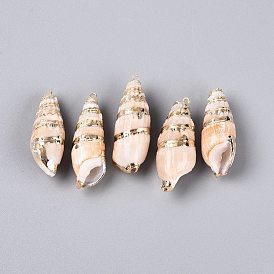 Подвески из натуральных ракушек с гальваническим покрытием, подвески в форме ракушек, с латунными петлями, золотые