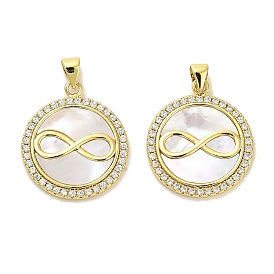 Brass Micro Pave Cubic Zirconia Pendants, with Shell, Infinite Symbol
