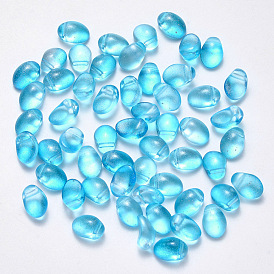 Transparent Spray Painted Glass Charms, with Glitter Powder, Oval