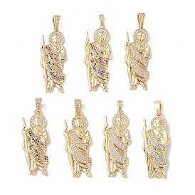 Brass Clear Cubic Zirconia Pendants, Long-Lasting Plated, God, Golden