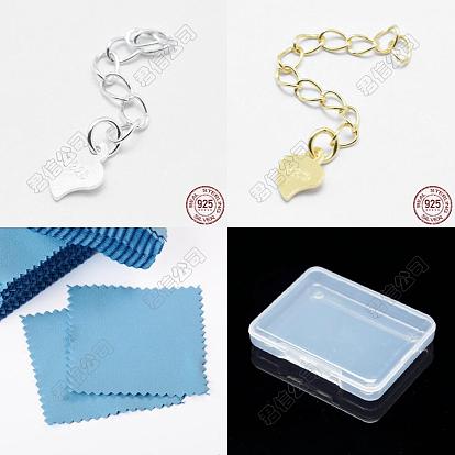 4 piezas 2 colores 925 cadenas extensoras de plata esterlina, con los encantos del corazón