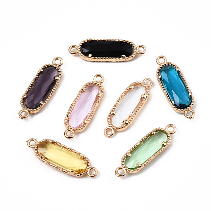 70Pcs 7 Colors K9 Glass Connector Charms, with Light Gold Plated Brass Findings, Oval, Faceted