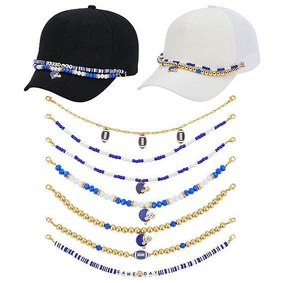 7Pcs Handmade Polymer Clay & Acrylic Hat Chains, with Alloy Enamel Pendant and Alloy Lobster Claw Clasps, Golden