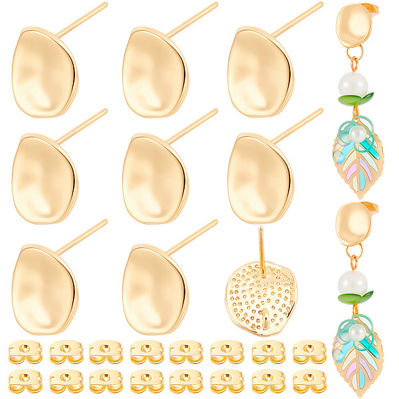 20Pcs Brass Stud Earring Findings, with Loop, Flat Round, with 20Pcs Brass Friction Ear Nuts