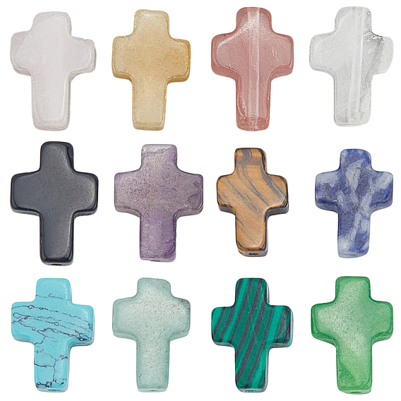 24шт 12 стили смешанные бусины из драгоценных камней, крестик, смешанные окрашенные и неокрашенные