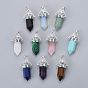 Gemstone Pointed Big Pendants, with Platinum Tone Brass Findings, Faceted, Bullet & Triangle & Tree of Life