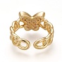 Brass Micro Pave Clear Cubic Zirconia Cuff Rings, Open Rings, Long-Lasting Plated, Butterfly, Curb Chain Shape