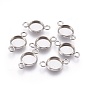 202 Stainless Steel Cabochon Connector Settings, Plain Edge Bezel Cups, with 304 Stainless Steel Loops, Flat Round