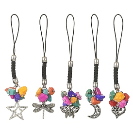 Tibetan Style Alloy Mobile Straps, Dyed Synthetic Turquoise Chips and Nylon Cord Mobile Accessories Decoration