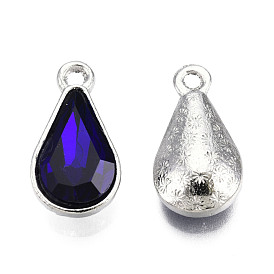 Glass Pendants, with Platinum Tone Alloy Findings, Faceted, Teardrop