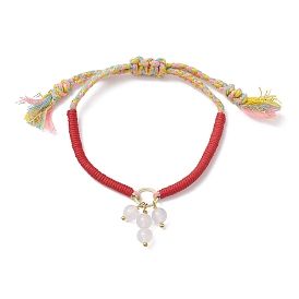 Bracelets à breloques ronds en agate blanche naturelle, Bracelets de perles tressés en cordon polycoton réglable pour femmes