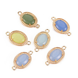 Glass Links Connectors, with Light Gold Tone Brass Findings, Cadmium Free & Nickel Free & Lead Free, Imitation Jade, Oval
