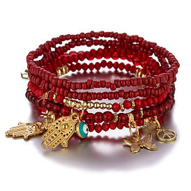 Bohemian Multi-layer Elastic Beaded Bracelet for Women with Buddha Heart Ethnic Style