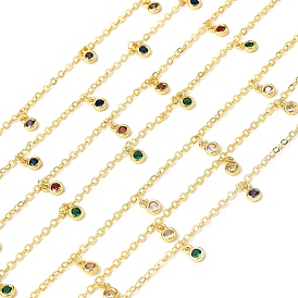 Латунные циркониевые кабельные цепи, с плоскими круглыми прелести, без свинца и без кадмия, долговечный, стойки покрытие, пайки, с катушкой, реальный 18 k позолоченный