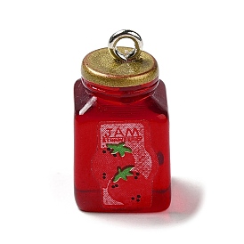 Transparent Resin Bottle Pendants, Jam Charms with Platinum Plated Iron Loops