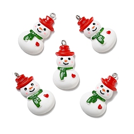 Opaque Resin Pendants, with Platinum Tone Iron Loops, Christmas Theme, Snowman