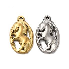 304 Stainless Steel Pendants, Oval with Horse Charms