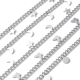 304 из нержавеющей стали обуздать цепи, несварные, с катушкой, с плоскими круглыми подвесками и подвесками в виде бабочки, звезды и луны