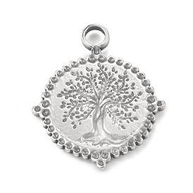 304 Stainless Steel Pendants, Flat Round with Tree of Life Charms