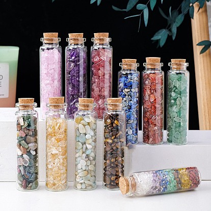 Natural & Synthetic Gemstone Chips in a Glass Bottle with Cork Cover, Mineral Specimens Wishing Bottle Ornaments for Home Office Decoration