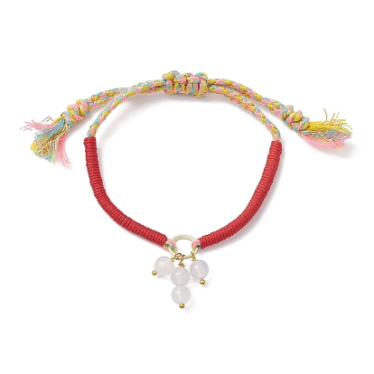 Pulseras redondas con dijes de bolas de ágata blanca natural, Pulseras de cuentas trenzadas con cordón de polialgodón ajustable para mujer